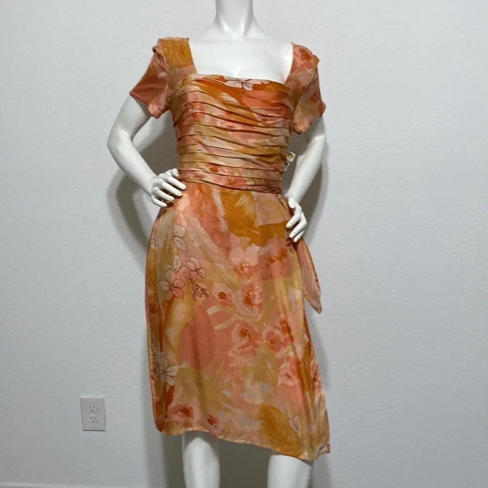 TALBOTS Classic Style Dress in Beautiful Orange & Pink 100% Silk Woman’s 14 NWT